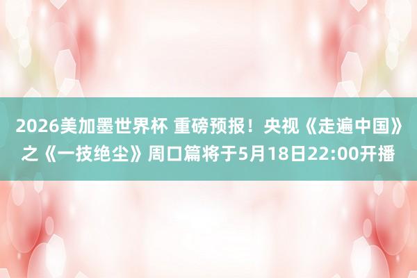 2026美加墨世界杯 重磅预报！央视《走遍中国》之《一技绝尘》周口篇将于5月18日22:00开播