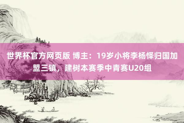 世界杯官方网页版 博主：19岁小将李杨怿归国加盟三镇，建树本赛季中青赛U20组