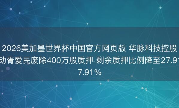 2026美加墨世界杯中国官方网页版 华脉科技控股推动胥爱民废除400万股质押 剩余质押比例降至27.91%