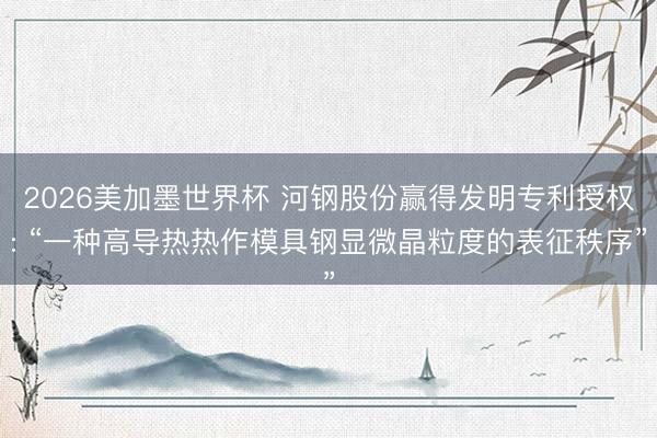 2026美加墨世界杯 河钢股份赢得发明专利授权: “一种高导热热作模具钢显微晶粒度的表征秩序”